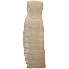 Michael Casey Silk Chiffon & Ivory Cut Velvet Strapless Gown - 10