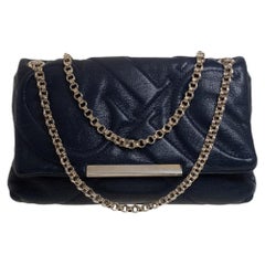 Carolina Herrera Blue Quilted Leather Flap Chain Shoulder Bag
