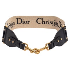 Dior Schwarzes Logo besticktes Segeltuch und Leder Buchschulterriemen