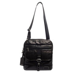 TUMI Black Leather Annapolis Zip Flap Messenger Bag