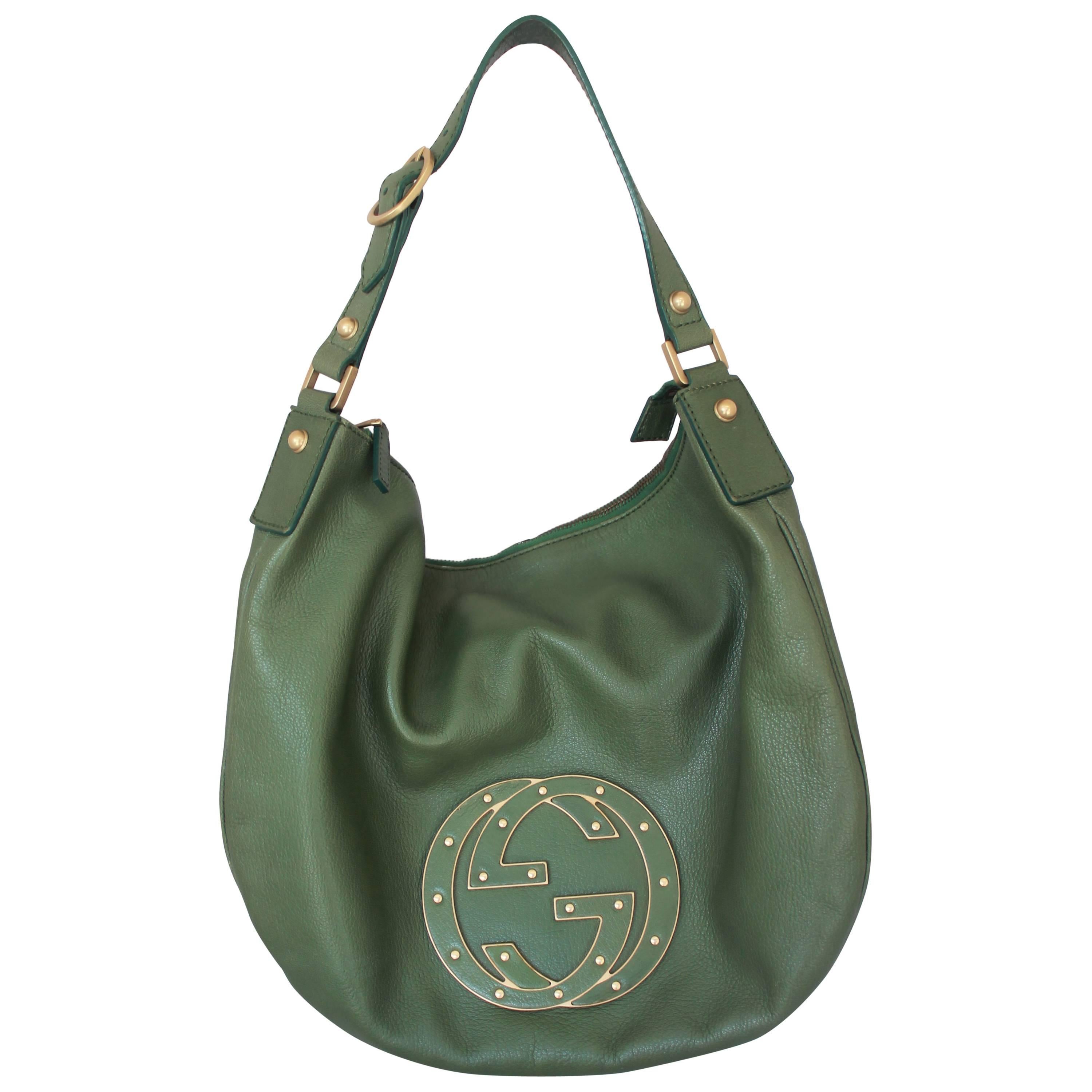 Tom Ford for Gucci Green Leather Hobo Shoulder Bag w/ Studs - GHW