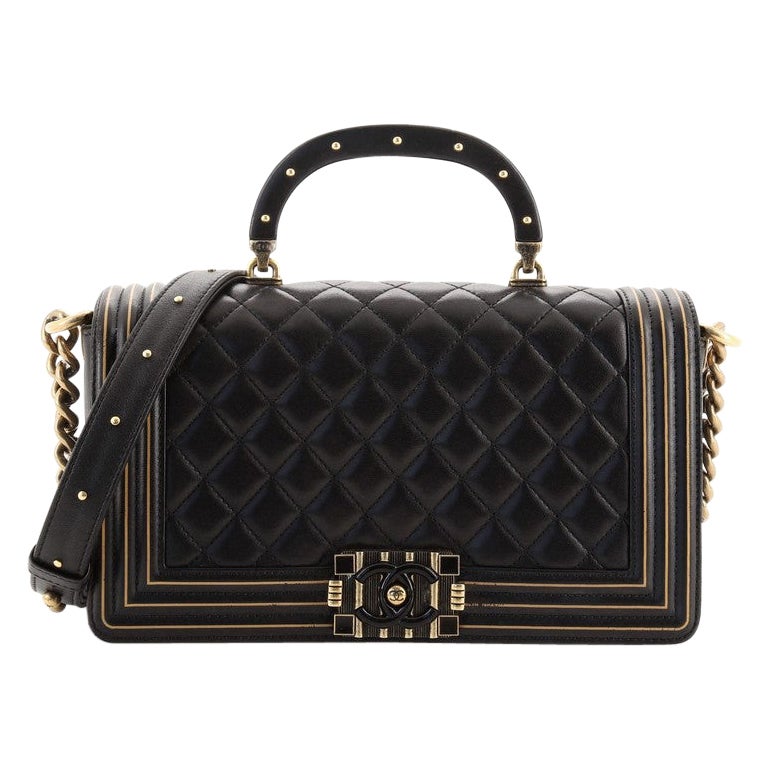 Chanel Studded Handle Boy Flap Bag Quilted Lambskin Old Medium at 1stDibs
