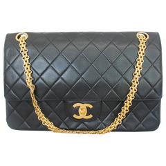 Vintage Chanel Black Quilted Lambskin Classic Double Flap Handbag - GHW - Circa 1980's