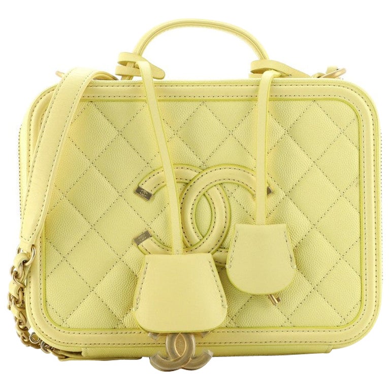 Chanel Filigree Vanity Case Quilted Caviar Medium at 1stDibs  yellow chanel  vanity bag, chanel yellow vanity case, chanel vanity case yellow