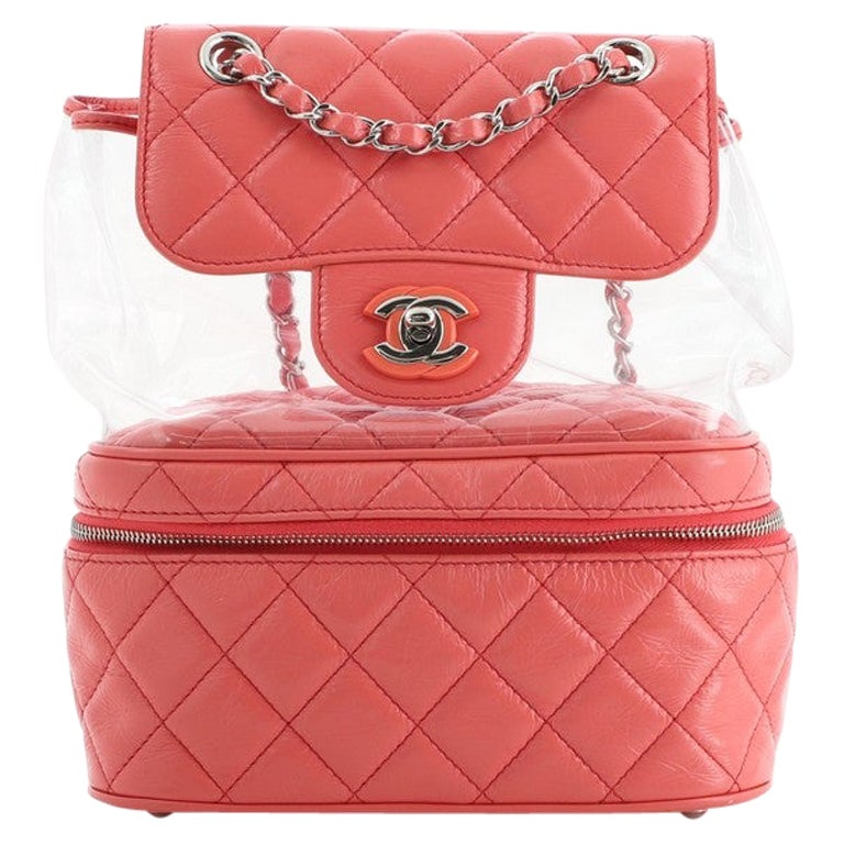 Chanel Zip Around Flap Backpack Quilted Crumpled Calfskin and PVC Small