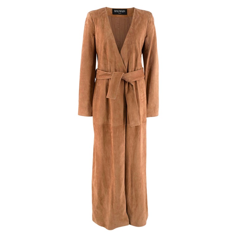 Balmain Long Brown Tie Up Women Coat - US Size 8 For Sale at 1stDibs
