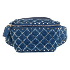 Valentino Blue Quilted Denim Rockstud Spike Belt Bag
