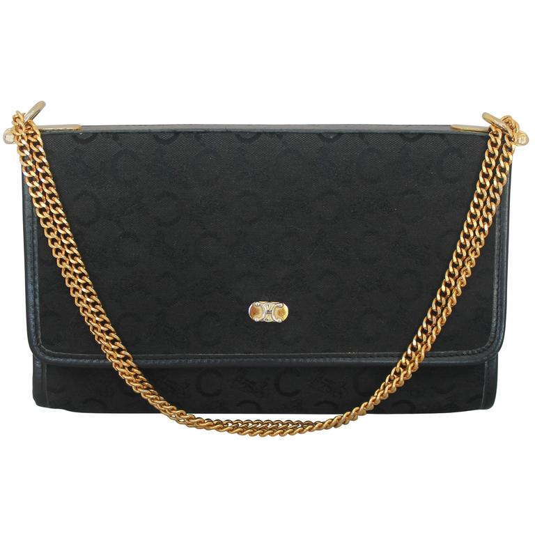 Celine Vintage Black Fabric Monogram Printed Bag w/ GHW circa 1990's
