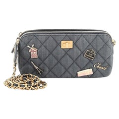 Chanel Lucky Charms Reissue 2.55 Double Zip Clutch With Chain Quilted Denim
