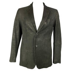 SSEY MIYAKE Size 42 Black Leather Notch Lapel Sport Coat