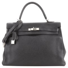 Hermes Kelly Handbag Noir Togo with Palladium Hardware 35