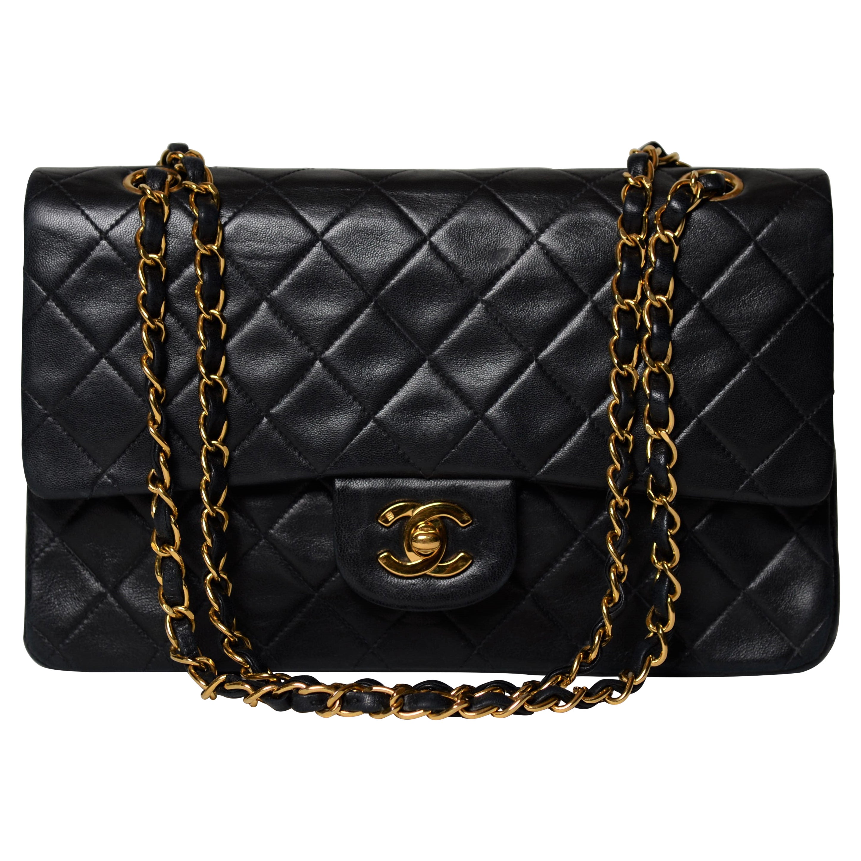 Chanel Classic Double Flap Bag Medium Black Lambskin Full-Set