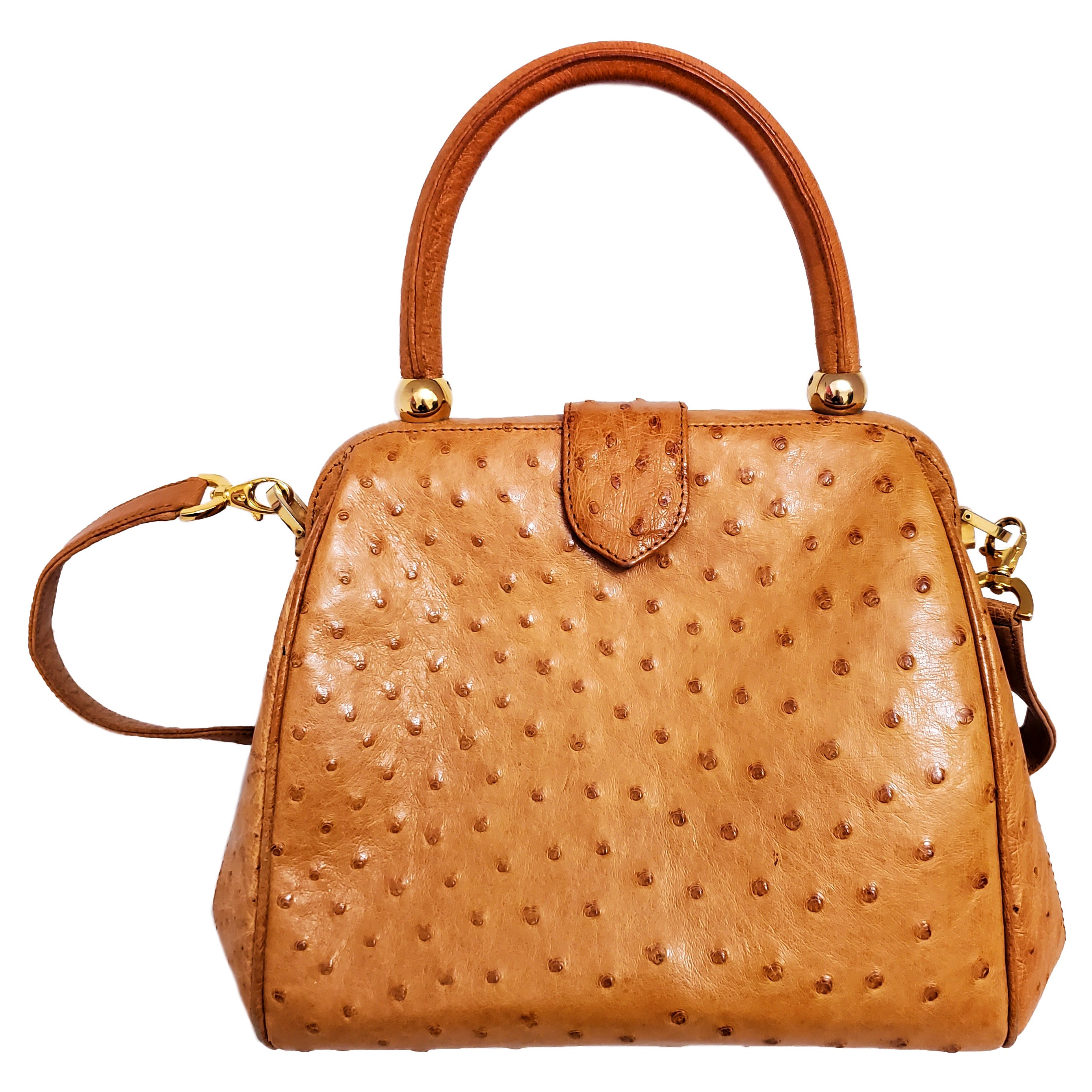 Lana Marks Honey Ostrich Convertible Top Handle Shoulder Bag For Sale