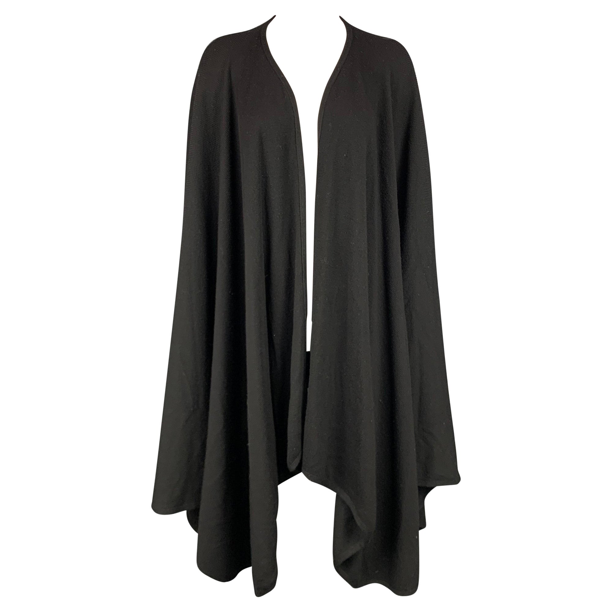 BARNEY'S NEW YORK One Size Black Knitted Merino Wool Poncho