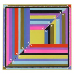 EMILIO PUCCI c.1960’s “Colletti” Op Art Geometric Ribbon Print Square Silk Scarf