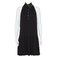 Gucci Black Silk Contrast Trim Detail Halter Neck Shift Dress M