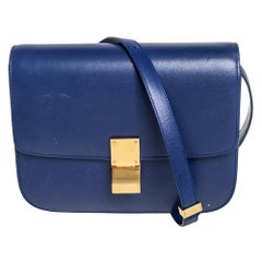 Celine Blue Leather Medium Classic Box Crossbody Bag