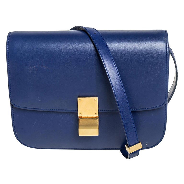 Celine Blue Leather Medium Classic Box Crossbody Bag at 1stDibs