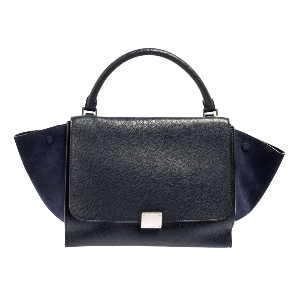 Celine Navy Blue Leather Medium Trapeze Top Handle Bag