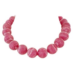 Natural Rhodochrosite 20mm Round Beaded Necklace with Sterling Silver Clasp