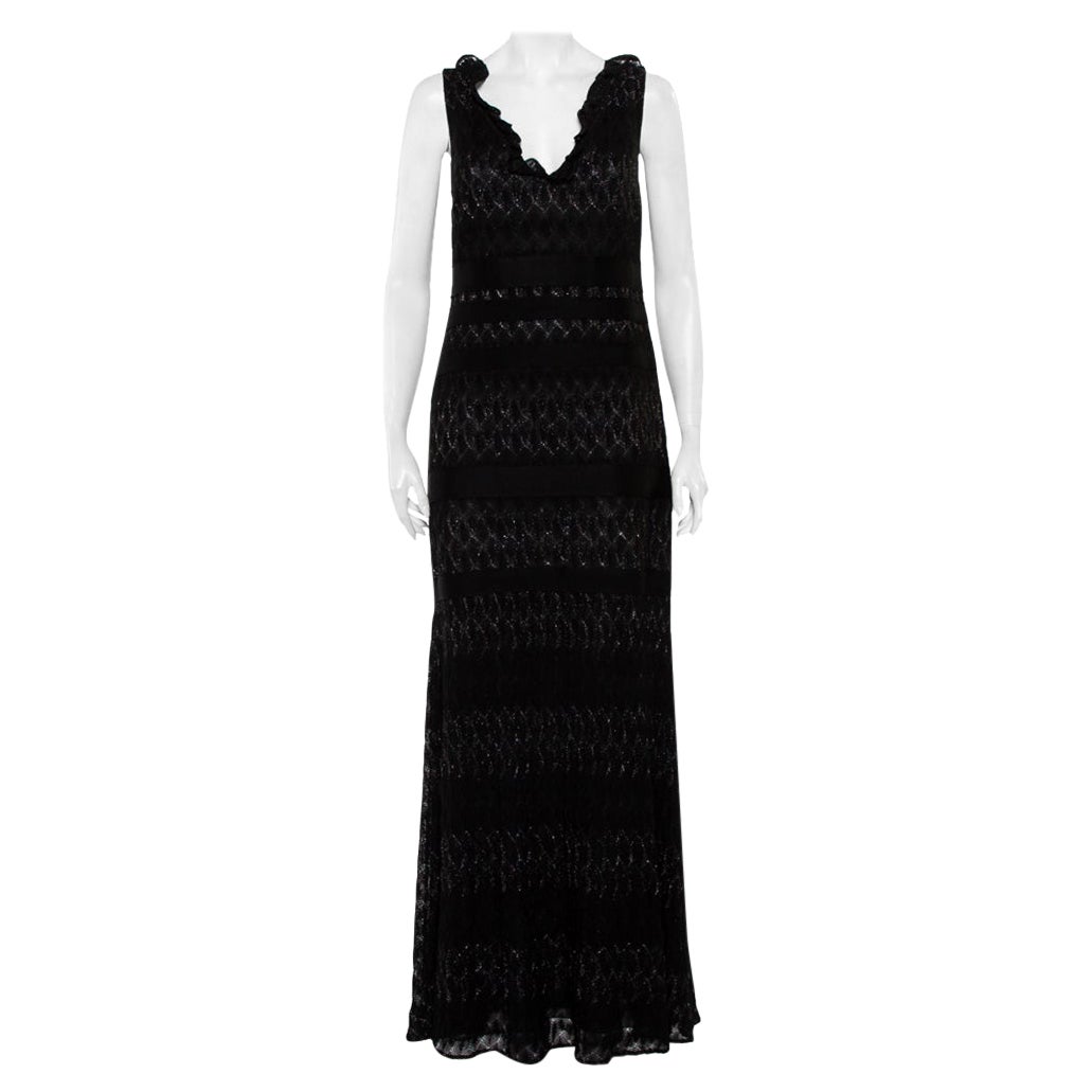 Missoni Black Lurex Knit Ruffled Neck Sleeveless Maxi Dress M For Sale
