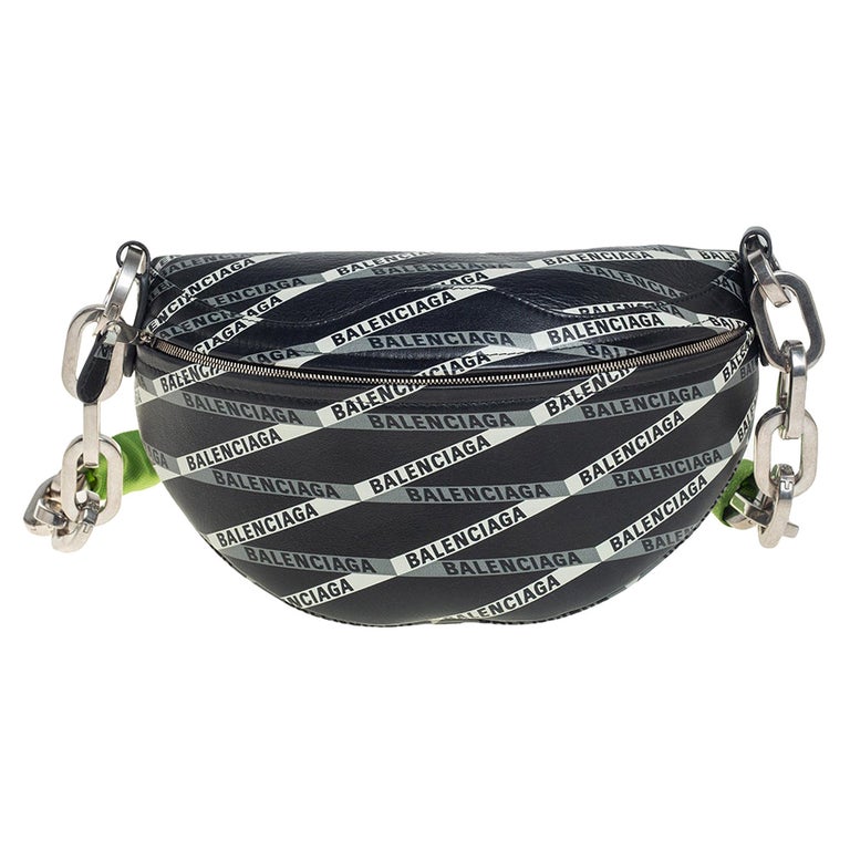 Balenciaga Black/White Leather XS Souvenir Bike Chain Bag at 1stDibs