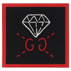 GUCCI 2017 Ghost Collection „Foulard GG Diamond“ Quadratischer Schal in Rot:: Schwarz und Weiß