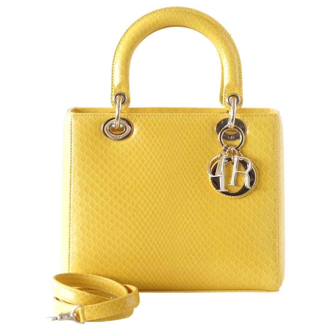 CHRISTIAN DIOR Bag Lady Dior Medium Beautiful Clear Yellow Snakeskin