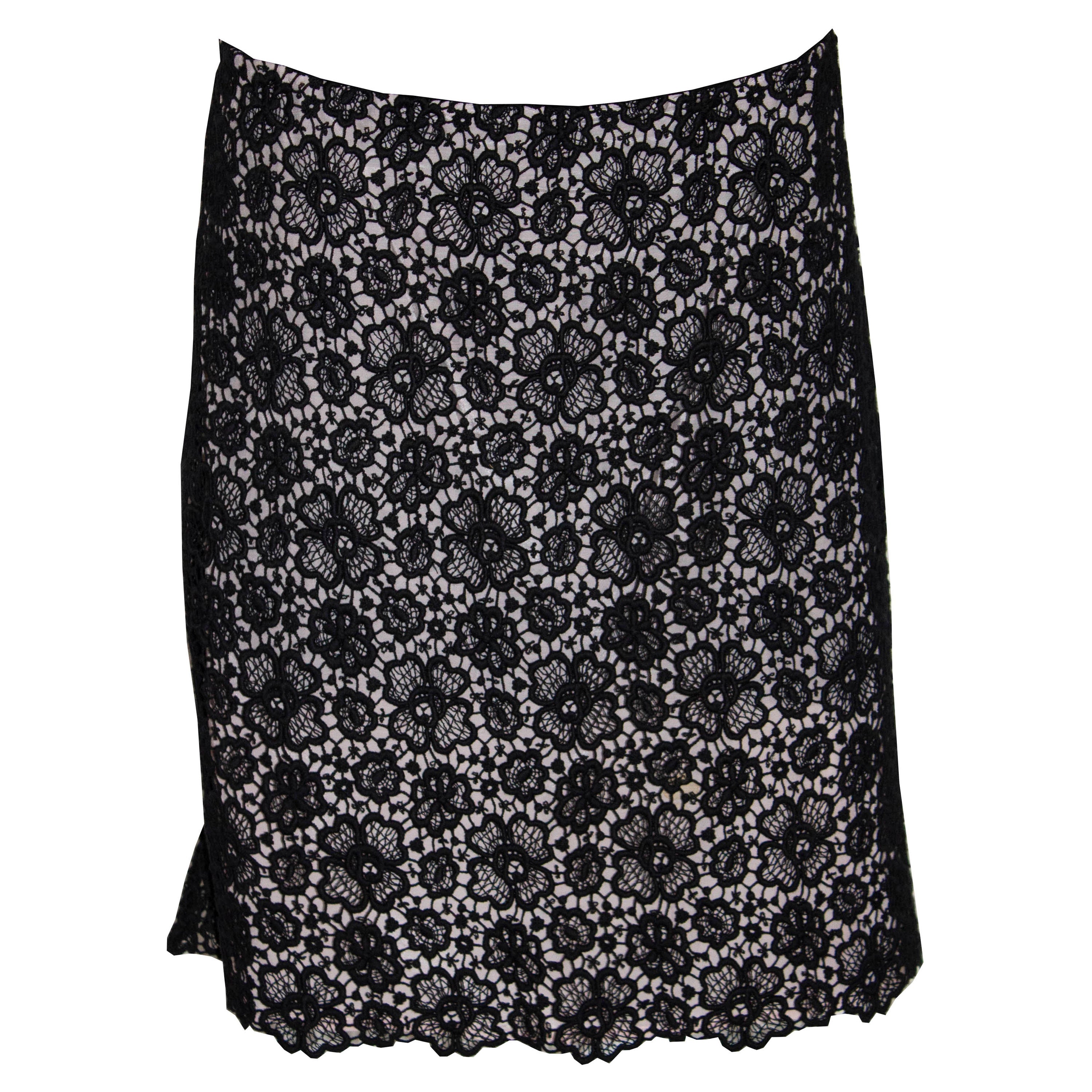 Valentino Roma Black Lace Skirt For Sale