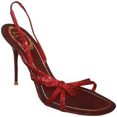 Rene Caovilla Red Strappy Sandals with Rhinestones - 39.5