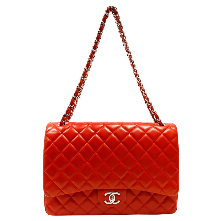 Chanel Red Lambskin Maxi Flap Bag