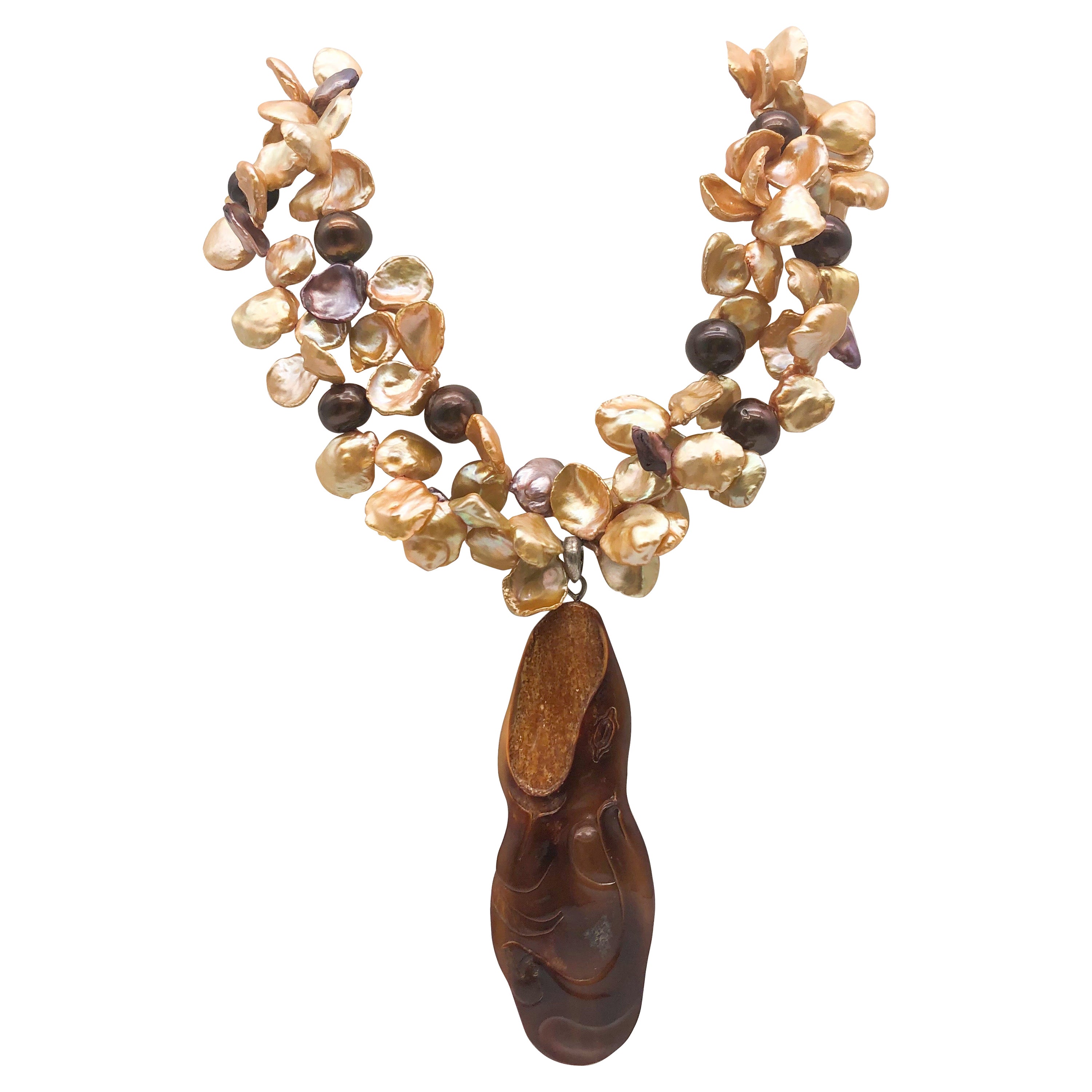 A.Jeschel Fossilized Scrimshaw Walrus pendant necklace For Sale