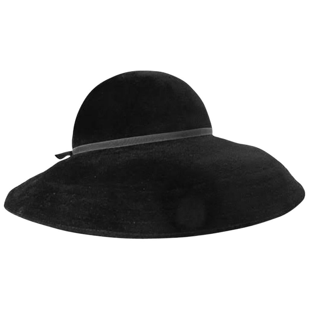 Galanos Black Wide Brimmed Hat For Sale