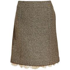 Grey Chanel Tweed Skirt with Lace Hem