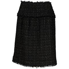 Black & Gold Chanel Tweed Skirt with Frayed Trim