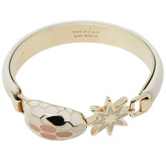 Bvlgari White Leather Gold Plated Serpenti Forever Bracelet