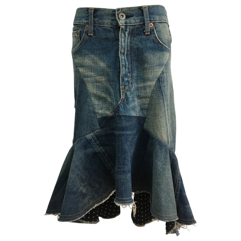 Junya Watanabe Denim Jean Patch Skirt AD2013 For Sale at 1stDibs