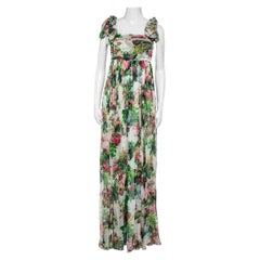 Dolce & Gabbana Floral Printed Silk Waist Tie Detail Sleeveless Long Dress S