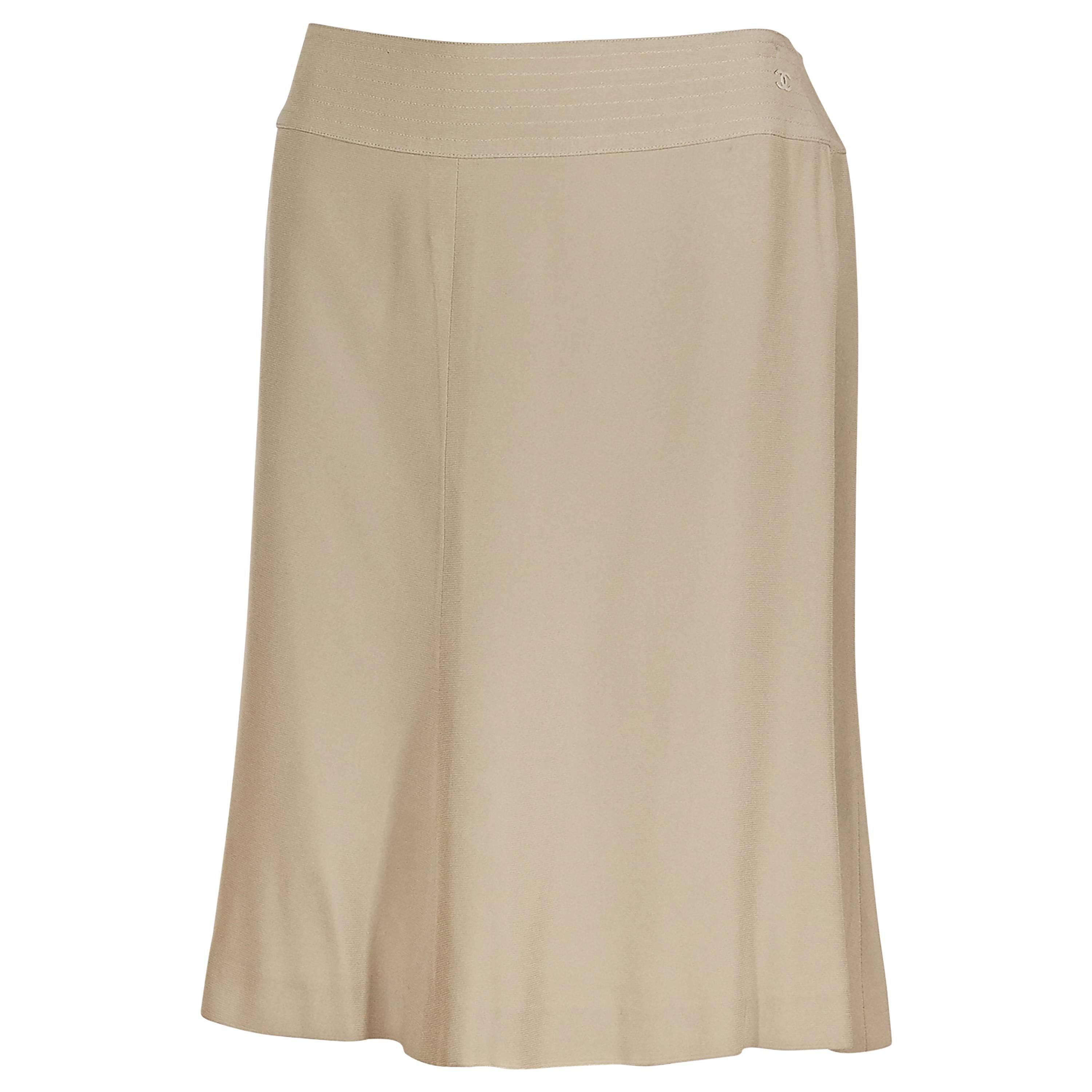 Tan Chanel Silk A-Line Skirt