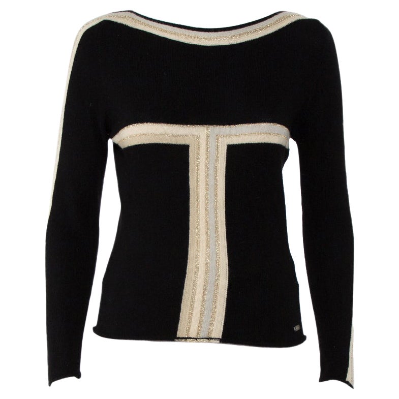 Chanel Black Cashmere Contrast Detail Boat Neck Sweater M at 1stDibs ...
