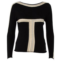 Chanel Black Cashmere Contrast Detail Boat Neck Sweater M