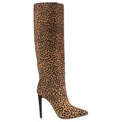 Sergio Rossi Kalbhaar-Stiefel mit Leopardenprint EU 37,5 UK 4,5 US 7,5