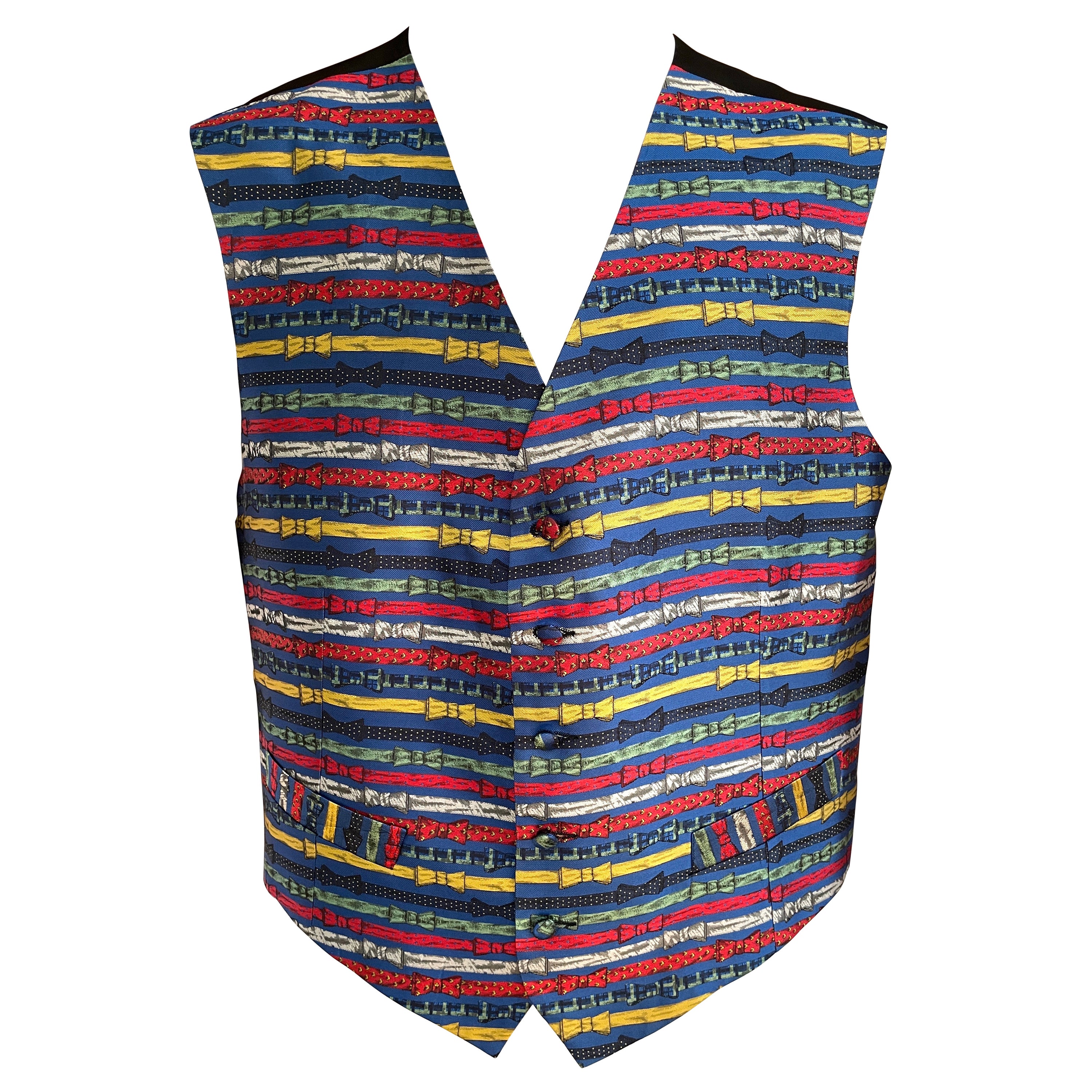 Fornasetti Vintage Mens Silk Vest with Bow Tie Pattern For Sale