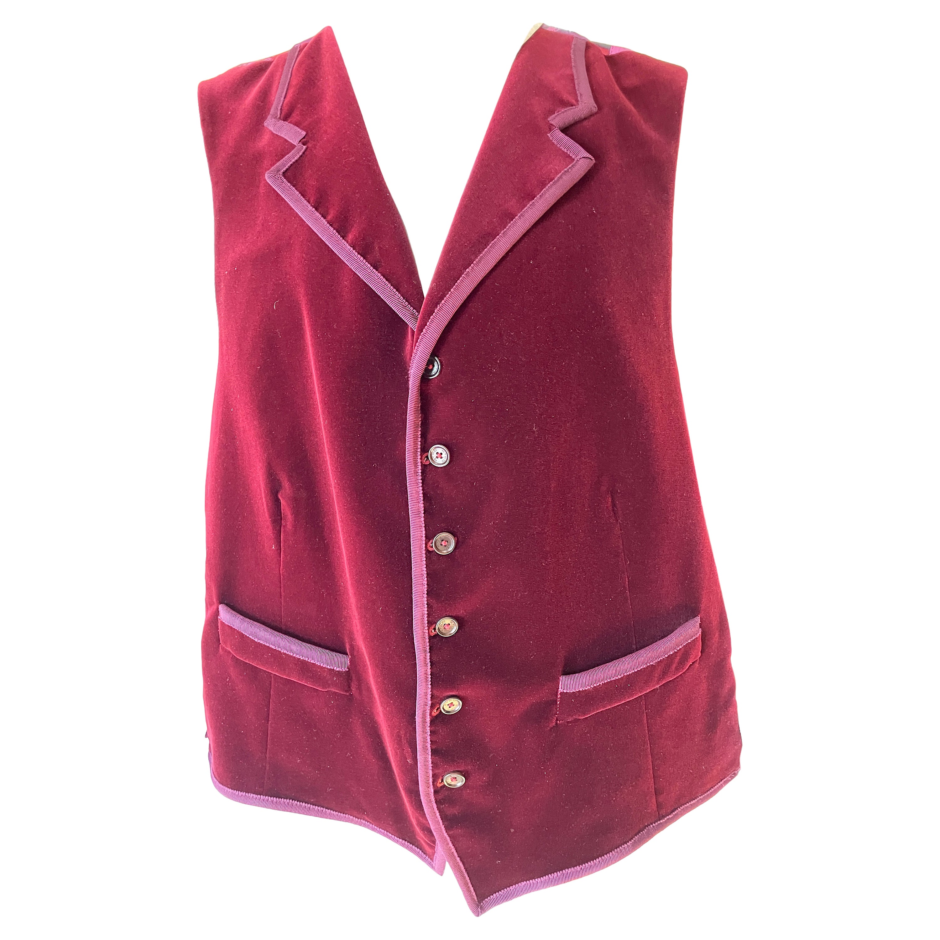 Etro Vintage Red Velvet Mens Vest with Silk Lining Size 54 For Sale