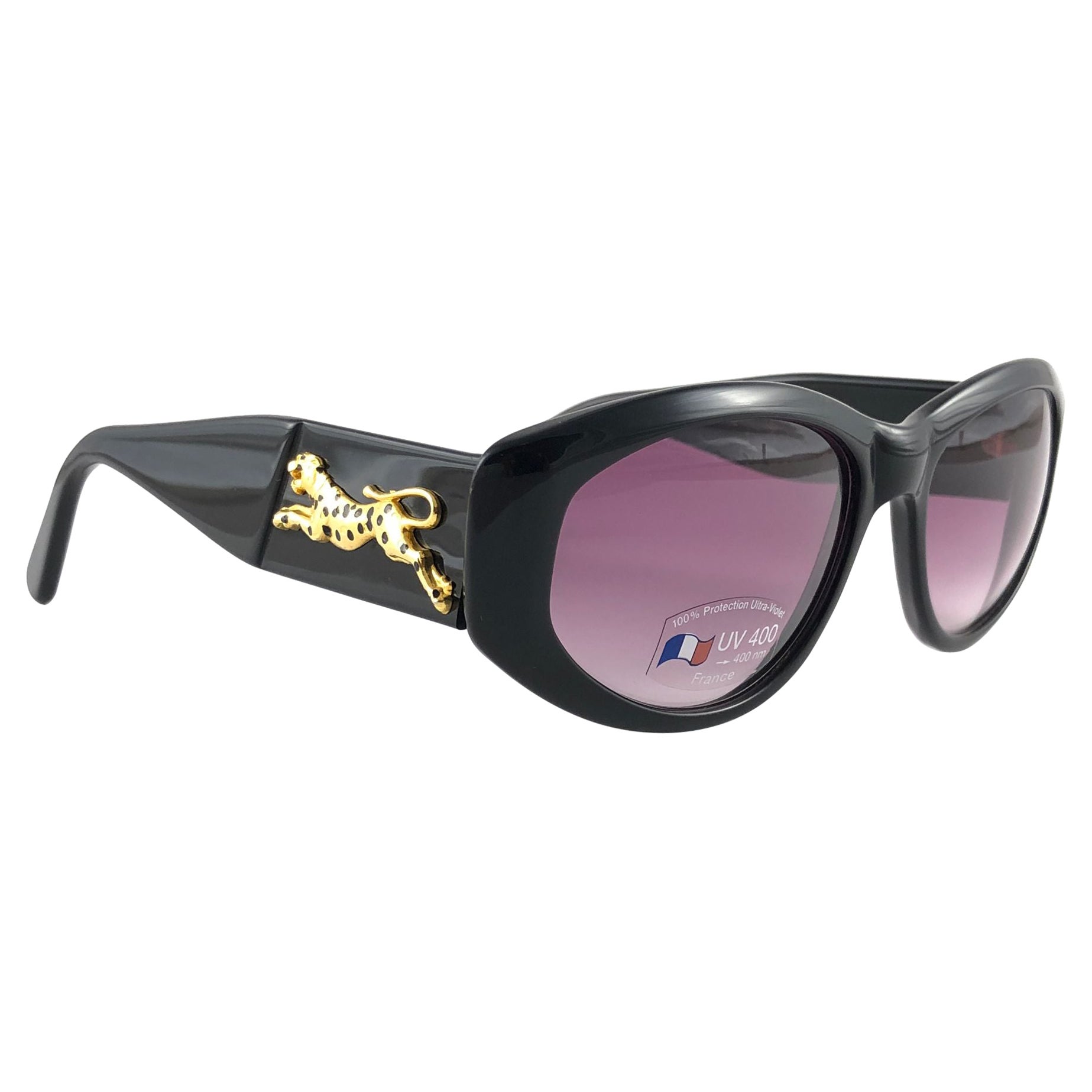 New Vintage Look Riviera " Laguna " Sleek Black Sunglasses France For Sale