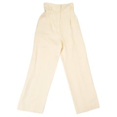 HERMES ivory viscose HIGH WAISTED WIDE LEG Pants 34 XXS