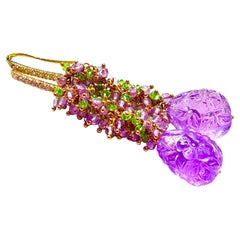 Purple Amethyst Carved Floral Bead Earrings