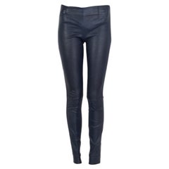 LOUIS VUITTON navy blue LEATHER SKINNY Pants 36 XS