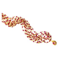 Perlenbesetzte Rhodolith-Granat-Halskette mit Granat-Anhänger aus 14K Gelbgold