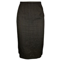 RALPH LAUREN Collection Size 10 Black & Cream Pinstripe Linen / Wool Skirt
